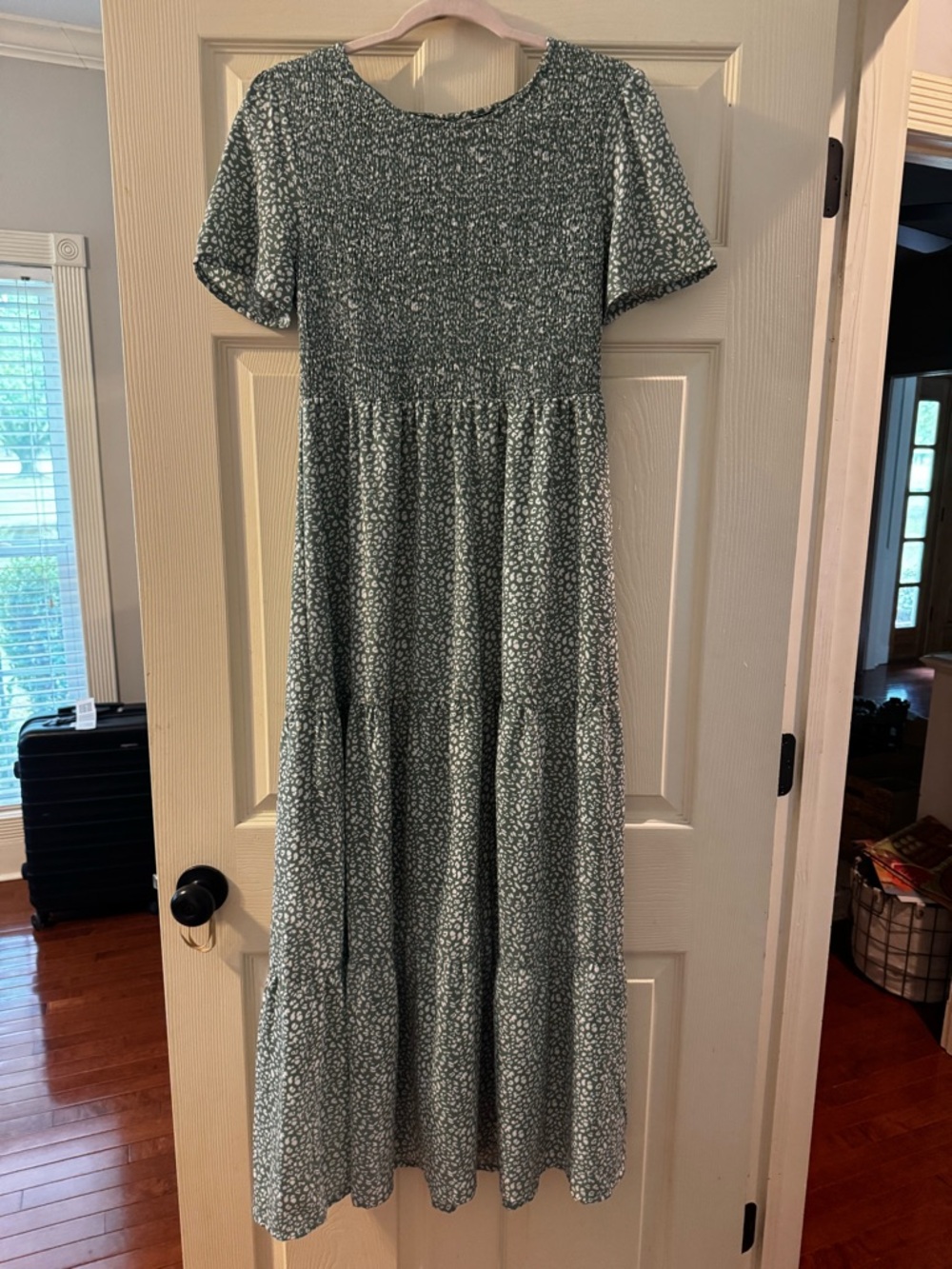Smocked Tiered Maxi Dress in Sage Green